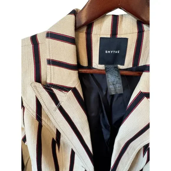 SMYTHE Duchess Striped Blazer US Size 6 Elbow Patches $795 MSRP Old Money - Picture 3 of 10